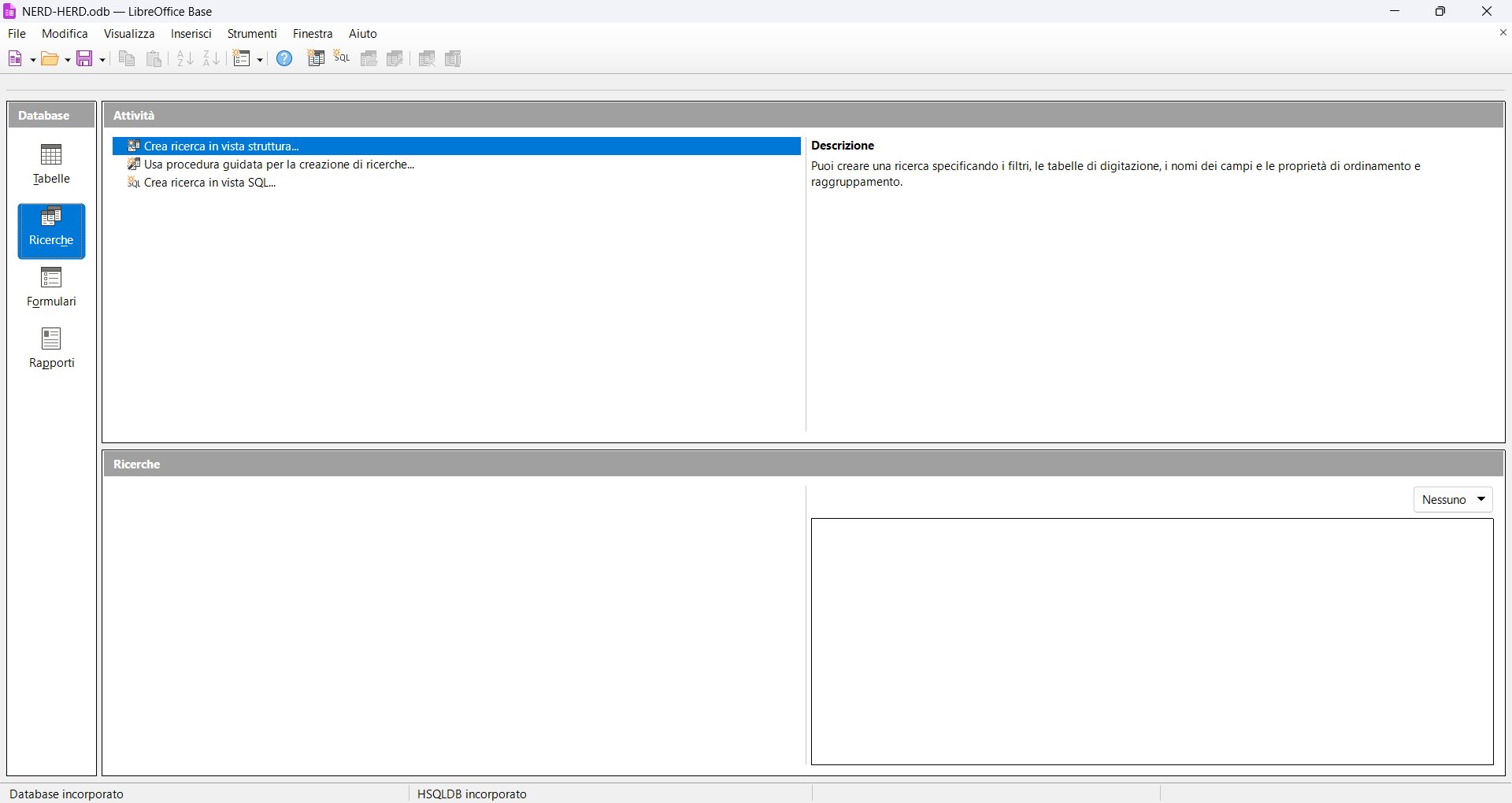 Pagina Ricerche di LibreOffice Base