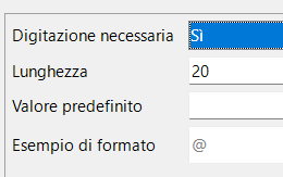 Struttura tabella SCONTRINO — Digitazione necessaria impostata a Sì