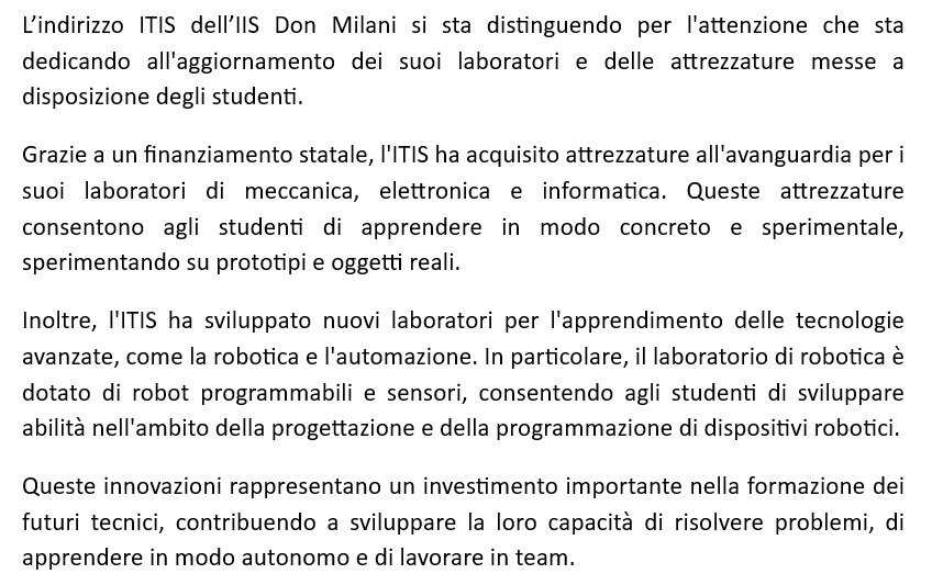 Testo formattato risultante