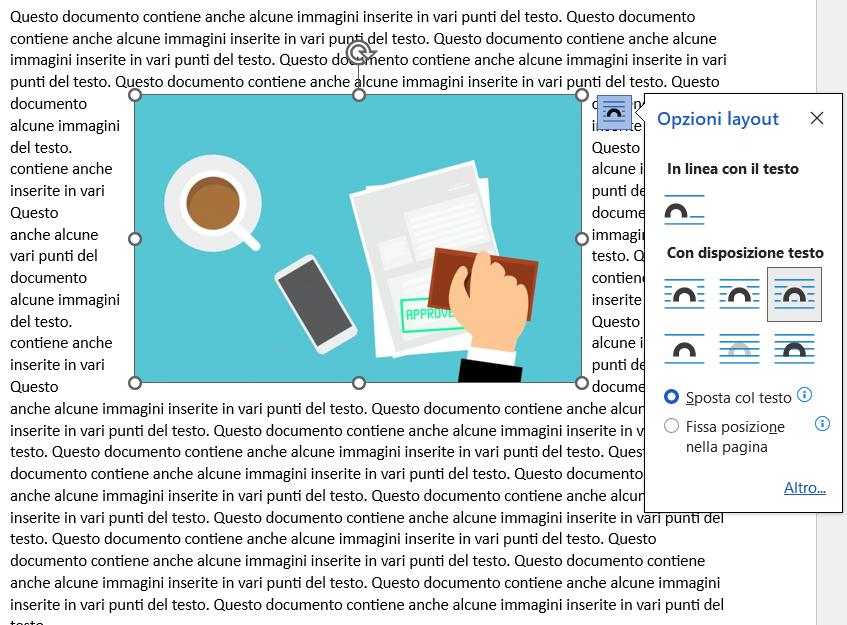 Opzioni layout disposizione